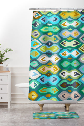 Sharon Turner Sagar ikat Shower Curtain And Mat