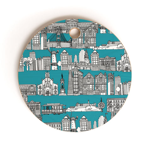 Sharon Turner San Francisco Teal Cutting Board Round