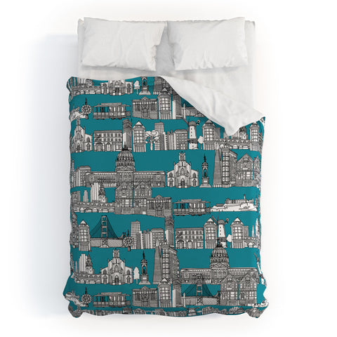 Sharon Turner San Francisco Teal Duvet Cover