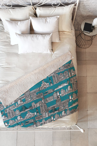 Sharon Turner San Francisco Teal Fleece Throw Blanket