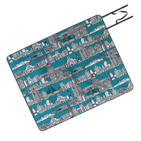 Sharon Turner San Francisco Teal Picnic Blanket