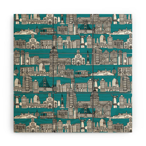 Sharon Turner San Francisco Teal Wood Wall Mural