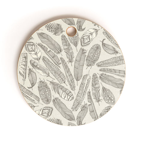 Sharon Turner scattered feathers natural Cutting Board Round