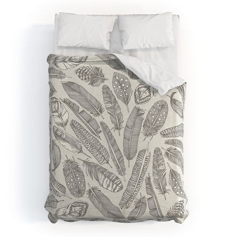 Sharon Turner scattered feathers natural Duvet Cover