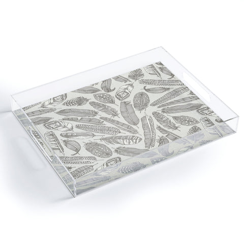 Sharon Turner scattered feathers natural Acrylic Tray