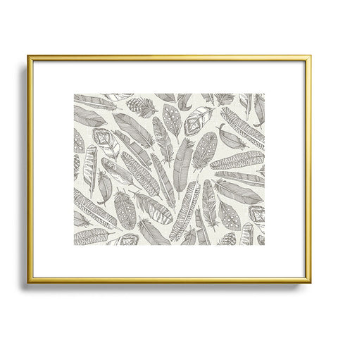 Sharon Turner scattered feathers natural Metal Framed Art Print