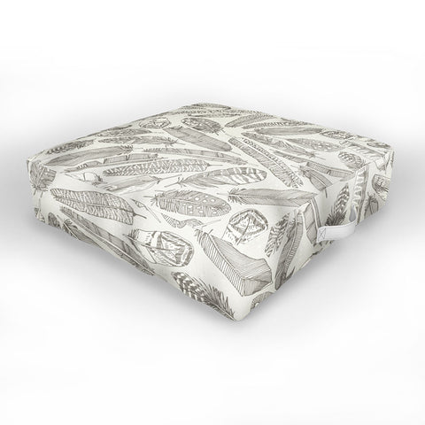 Sharon Turner scattered feathers natural Outdoor Floor Cushion