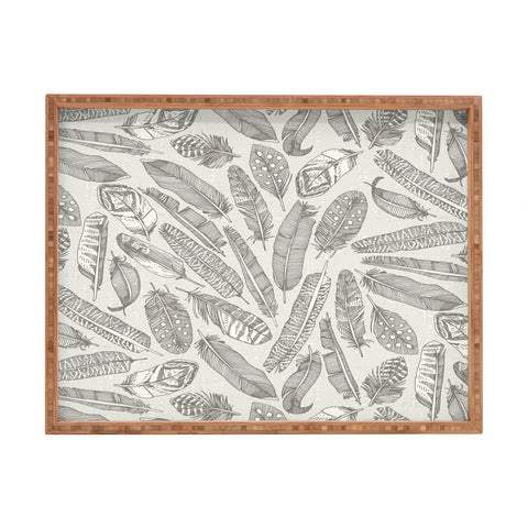 Sharon Turner scattered feathers natural Rectangular Tray