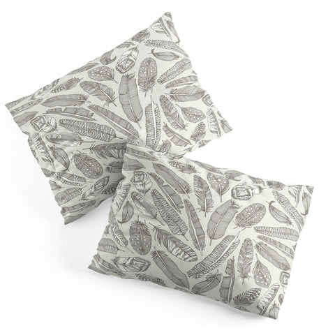 Sharon Turner scattered feathers natural Pillow Shams
