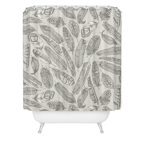 Sharon Turner scattered feathers natural Shower Curtain