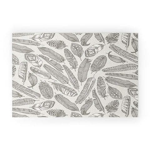 Sharon Turner scattered feathers natural Welcome Mat