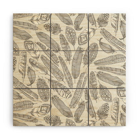 Sharon Turner scattered feathers natural Wood Wall Mural