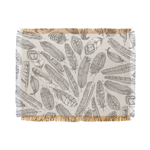 Sharon Turner scattered feathers natural Throw Blanket