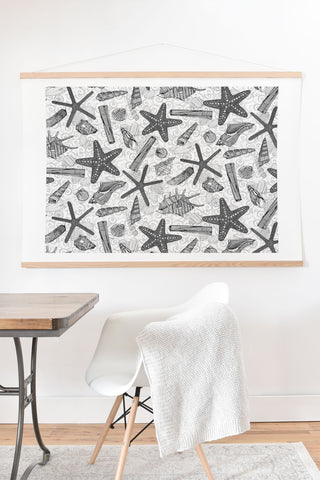 Sharon Turner seashells and starfish mono Art Print And Hanger
