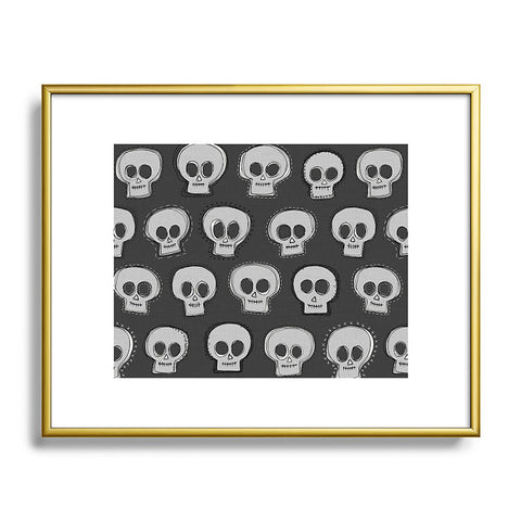 Sharon Turner sew skully mono Metal Framed Art Print