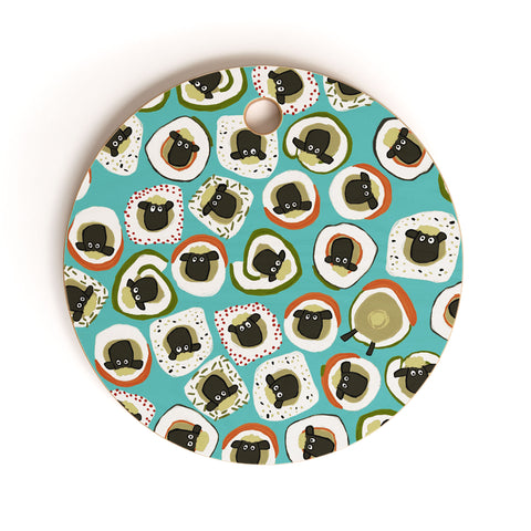 Sharon Turner sheep sushi blue Cutting Board Round