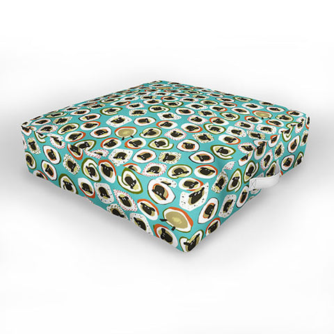 Sharon Turner sheep sushi blue Outdoor Floor Cushion