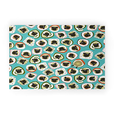 Sharon Turner sheep sushi blue Welcome Mat