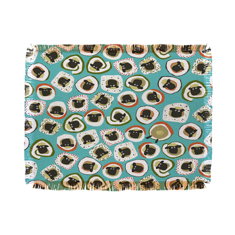 Sharon Turner sheep sushi blue Throw Blanket