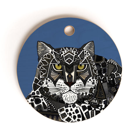 Sharon Turner snow leopard blue Cutting Board Round