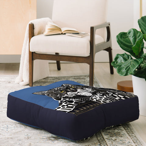 Sharon Turner snow leopard blue Floor Pillow Square