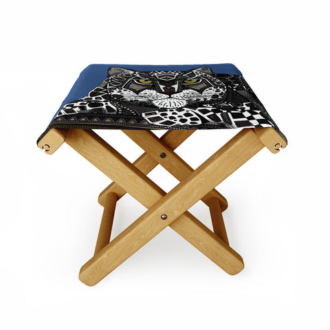 Sharon Turner snow leopard blue Folding Stool