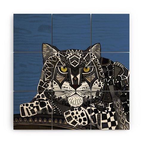 Sharon Turner snow leopard blue Wood Wall Mural