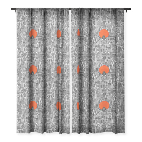 Sharon Turner space city red sun Sheer Window Curtain