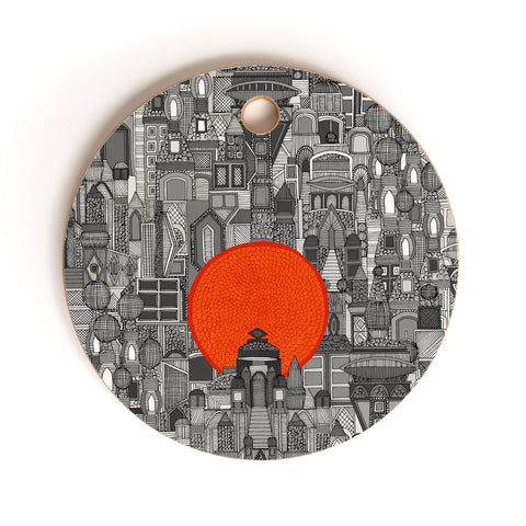 Sharon Turner space city red sun Cutting Board Round