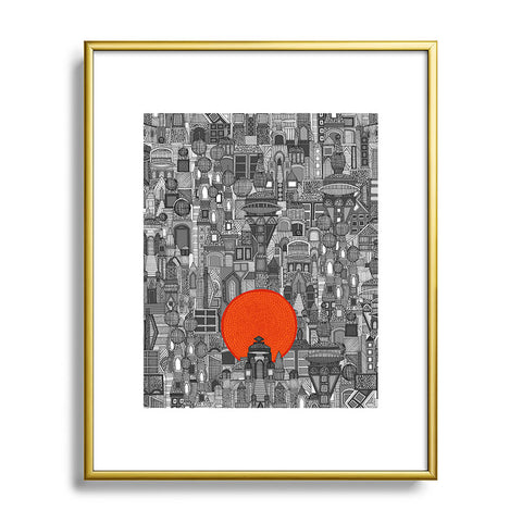 Sharon Turner space city red sun Metal Framed Art Print