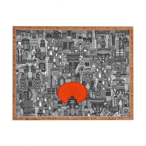 Sharon Turner space city red sun Rectangular Tray