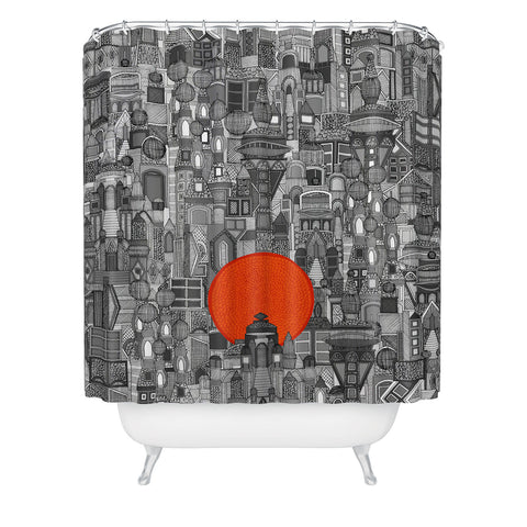 Sharon Turner space city red sun Shower Curtain