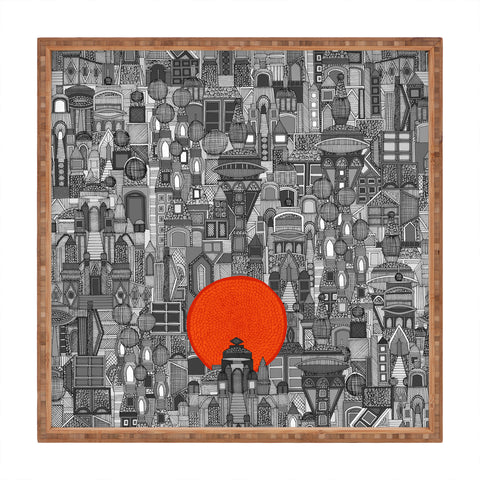 Sharon Turner space city red sun Square Tray
