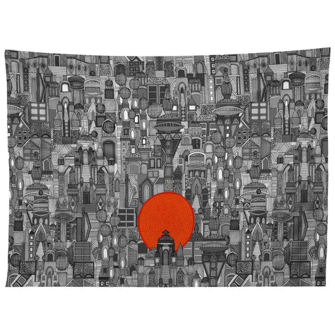 Sharon Turner space city red sun Tapestry