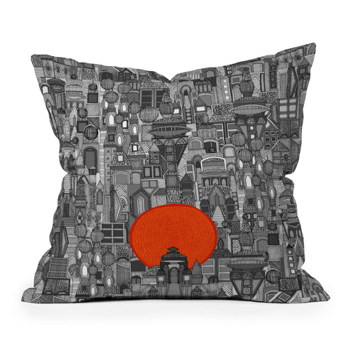 Sharon Turner space city red sun Throw Pillow