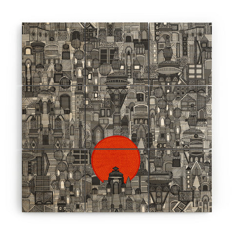 Sharon Turner space city red sun Wood Wall Mural