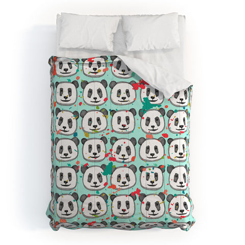 Sharon Turner splatter pop panda cookies mint Comforter
