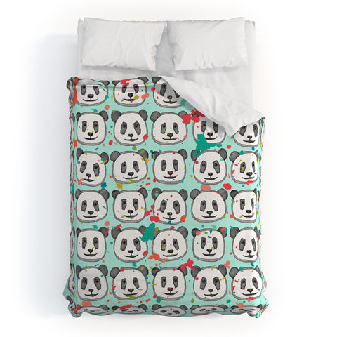 Sharon Turner splatter pop panda cookies mint Duvet Cover