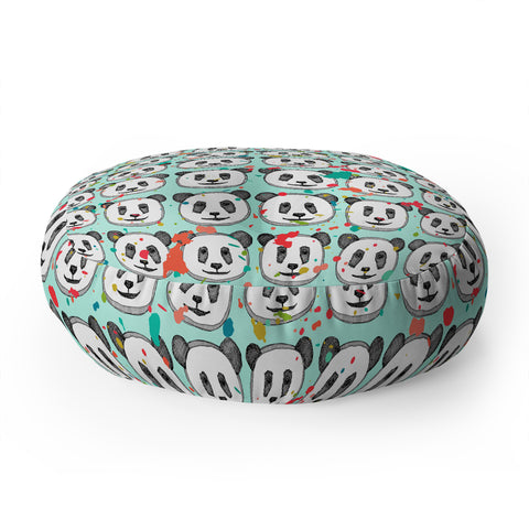 Sharon Turner splatter pop panda cookies mint Floor Pillow Round