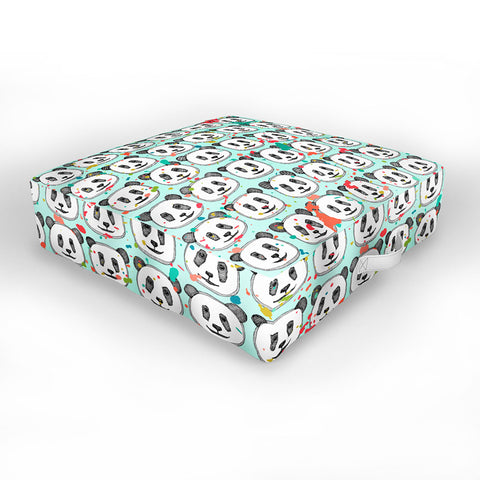 Sharon Turner splatter pop panda cookies mint Outdoor Floor Cushion