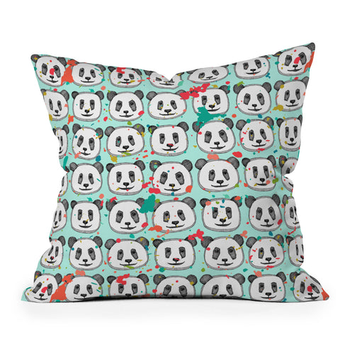 Sharon Turner splatter pop panda cookies mint Throw Pillow