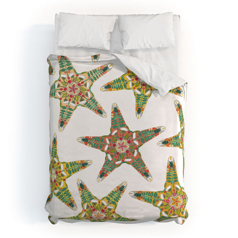 Sharon Turner starfish flowers off white Duvet Cover