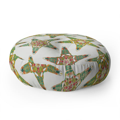 Sharon Turner starfish flowers off white Floor Pillow Round