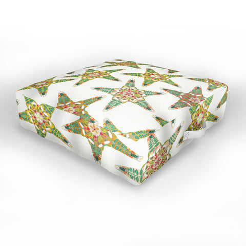 Sharon Turner starfish flowers off white Outdoor Floor Cushion