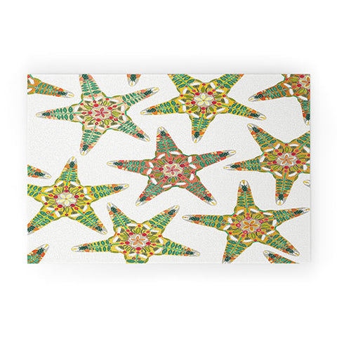Sharon Turner starfish flowers off white Welcome Mat