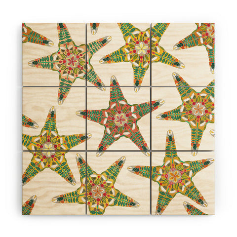 Sharon Turner starfish flowers off white Wood Wall Mural
