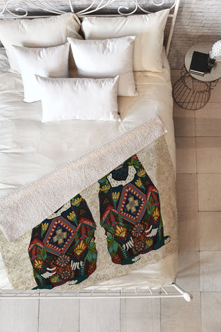 Sharon Turner sun bear geo almond Fleece Throw Blanket
