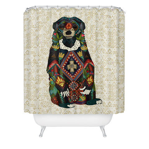 Sharon Turner sun bear geo almond Shower Curtain