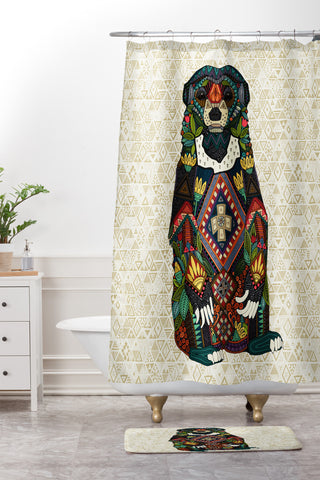 Sharon Turner sun bear geo almond Shower Curtain And Mat