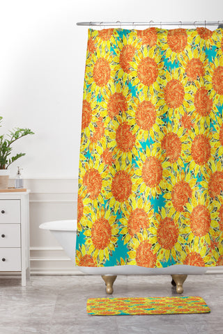 Sharon Turner Sunflower Field Shower Curtain And Mat